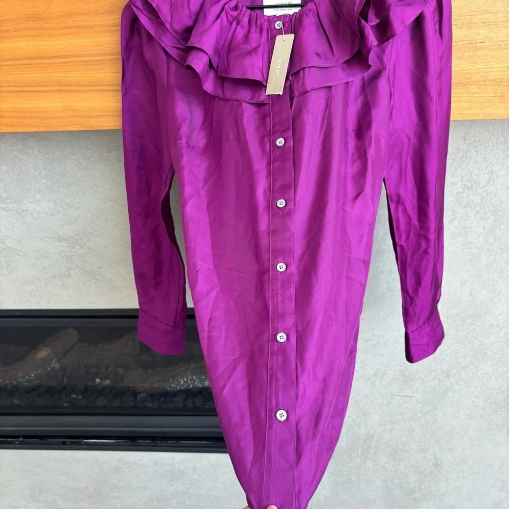 NWT J.Crew Collection silk twill ruffle-collar Blouse, Size XXS